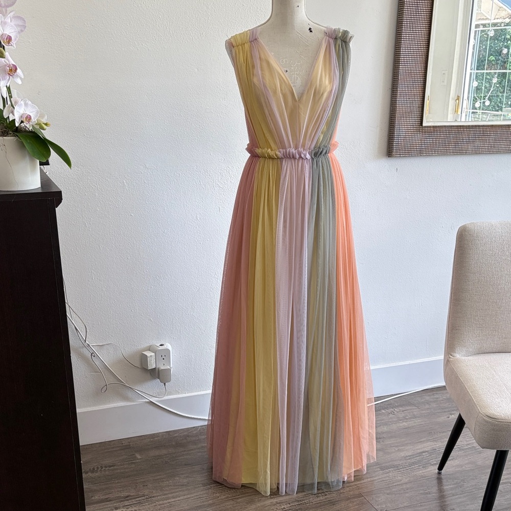 Multicolor Sleeveless Tulle Maxi Dress